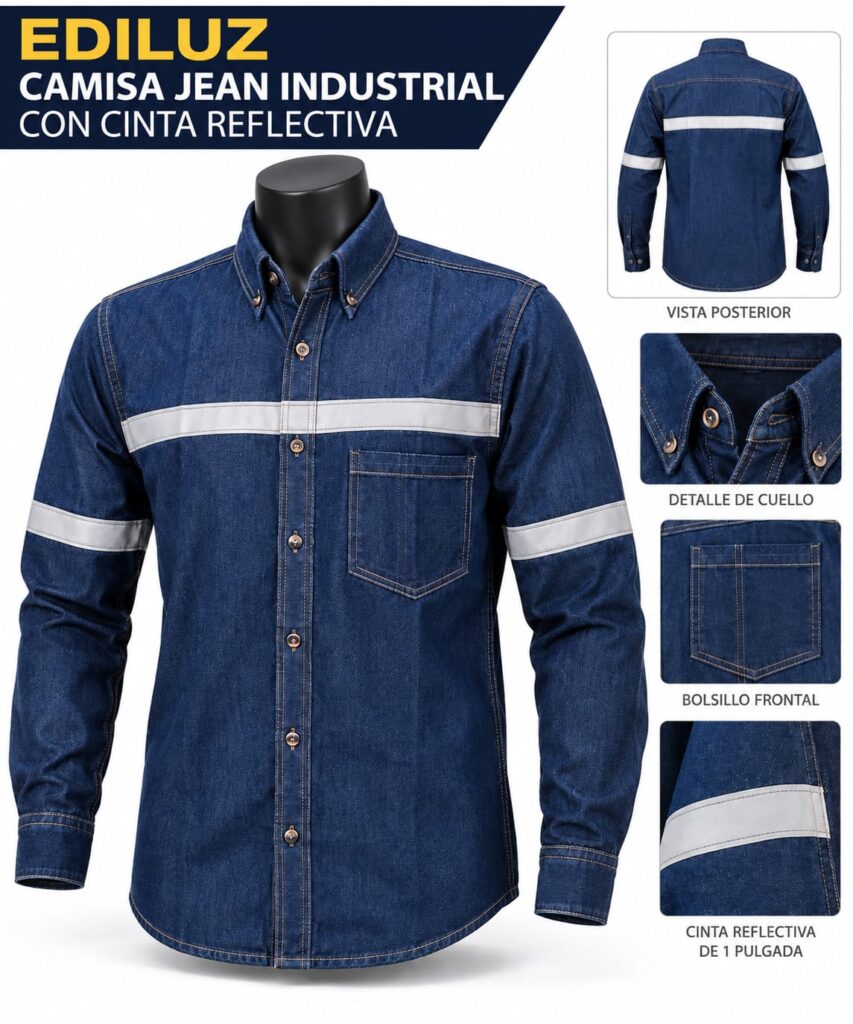CAMISA JEANS INDUSTRIAL CON CINTA REFELCTIVA