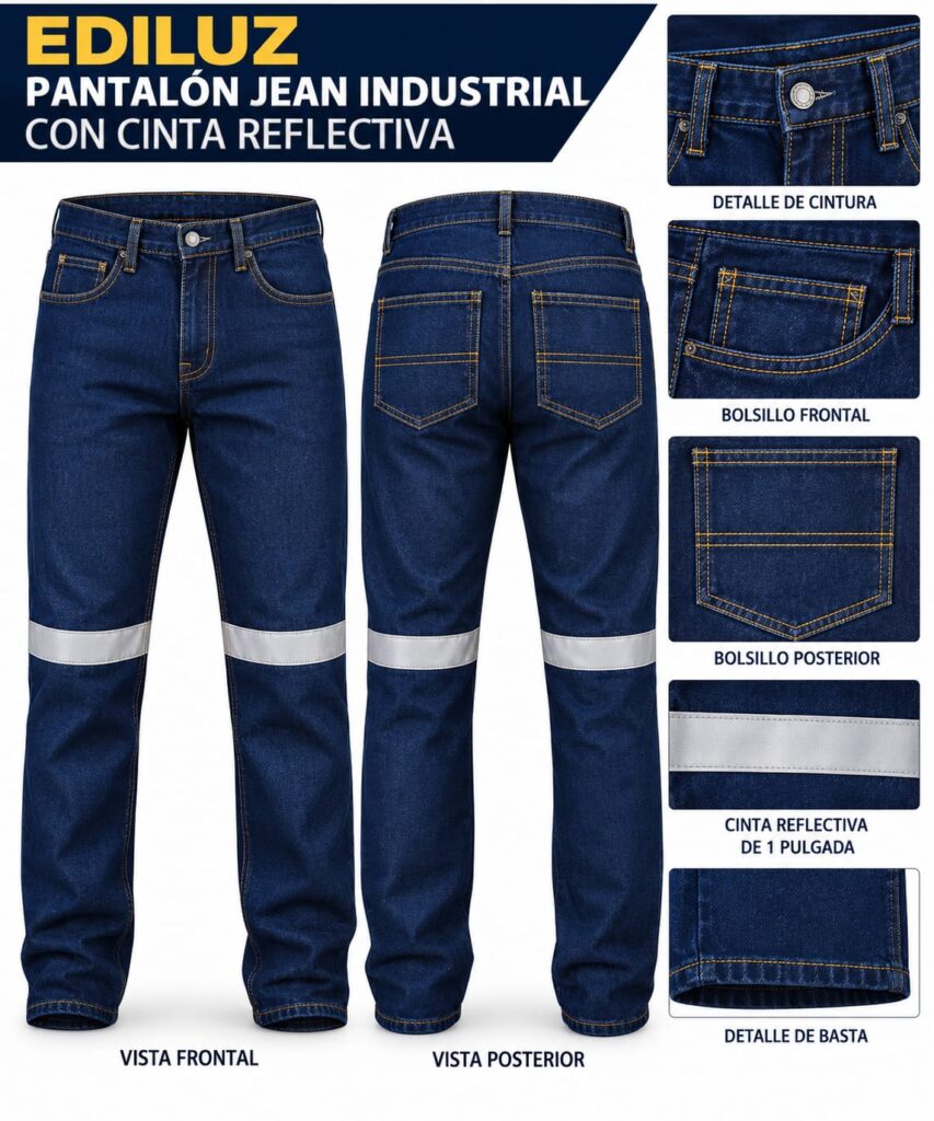 PANTALÓN JEANS INDUSTRIAL CON CINTA REFLECTIVA